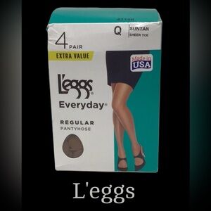 NIB L’eggs Everyday Regular Pantyhose 4-Pack, Sheer Toe, Suntan, Size Queen